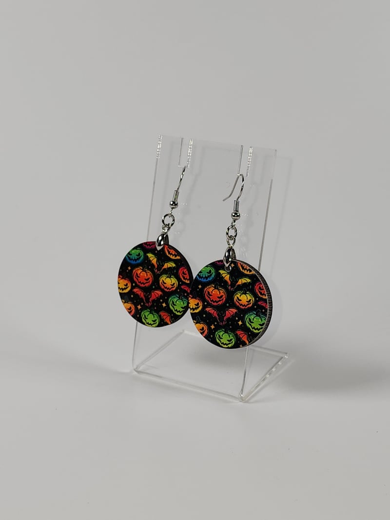 Neon Halloween Earrings | Spooky Bats Pumpkin Statement Jewelry