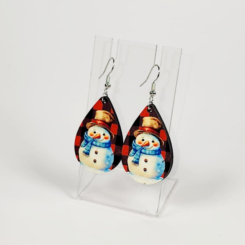 Buffalo Plaid Snowman Earrings | Christmas Winter Earrings, photo 1 of 1