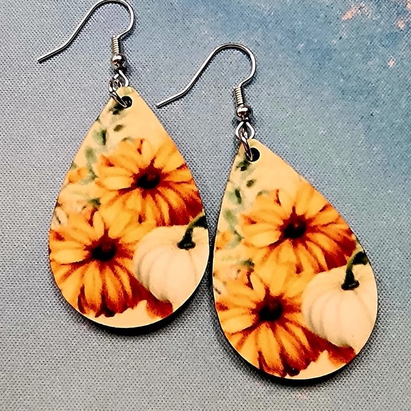 Autumn Floral Teardrop Earrings | Fall Flower Statement Jewelry, photo 1 of 1