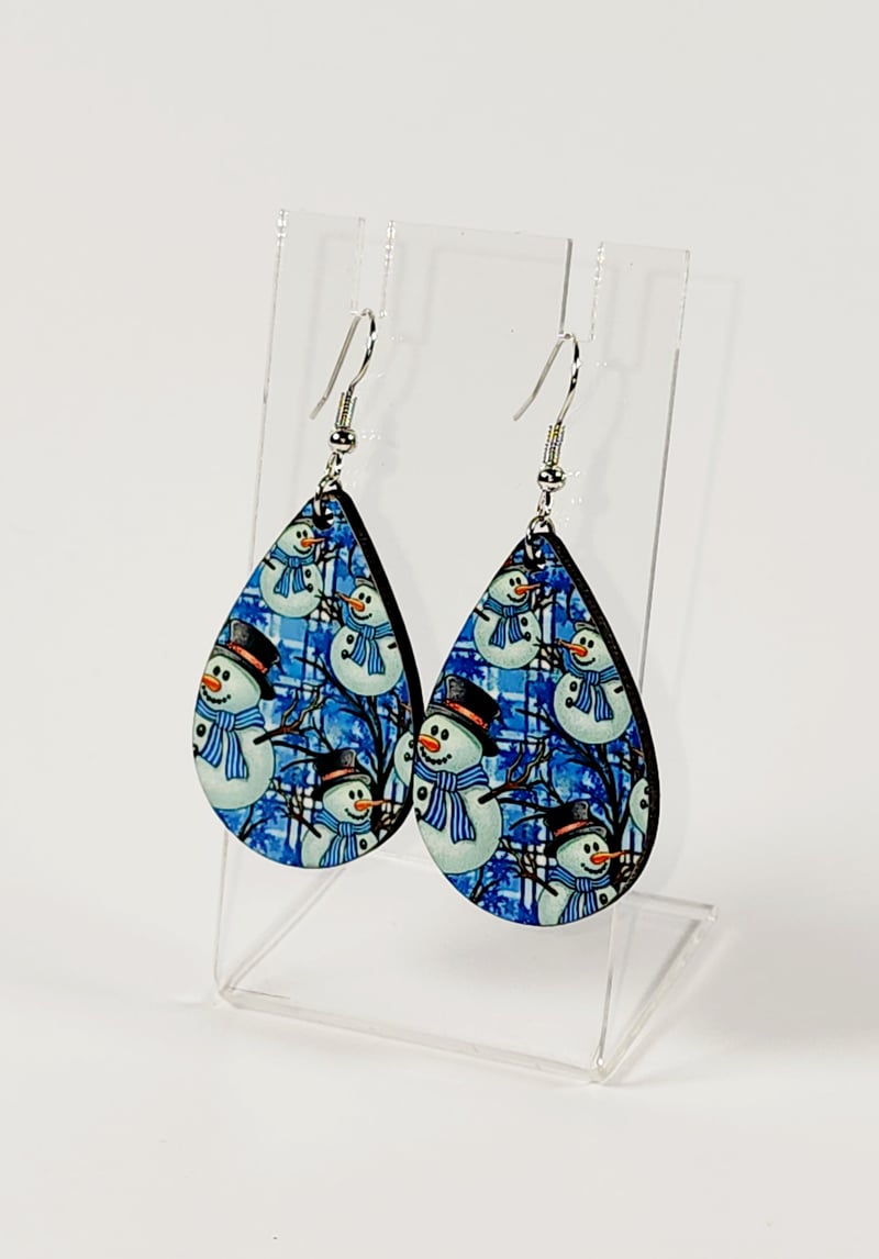 Blue Plaid Snowman Earrings | Christmas Winter Earrings, photo 1 of 4