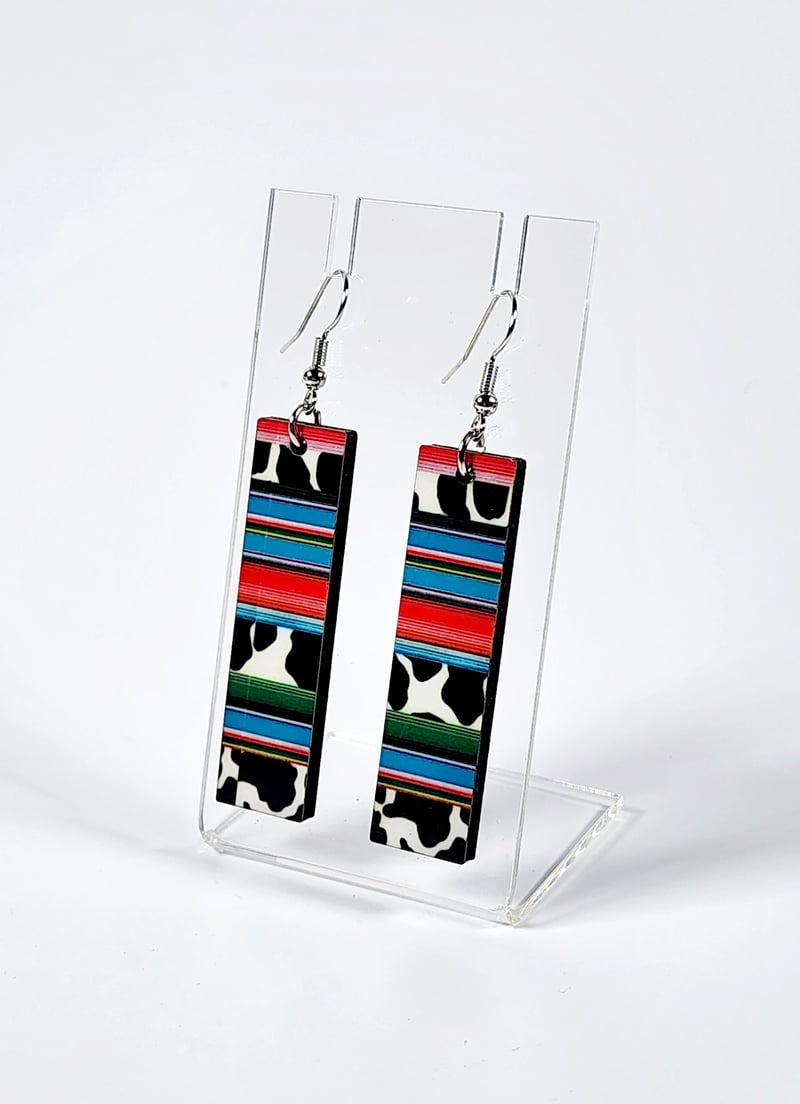 Cow Print & Stripe Earrings | Western Trend Statement Jewelry, photo 1 of 4