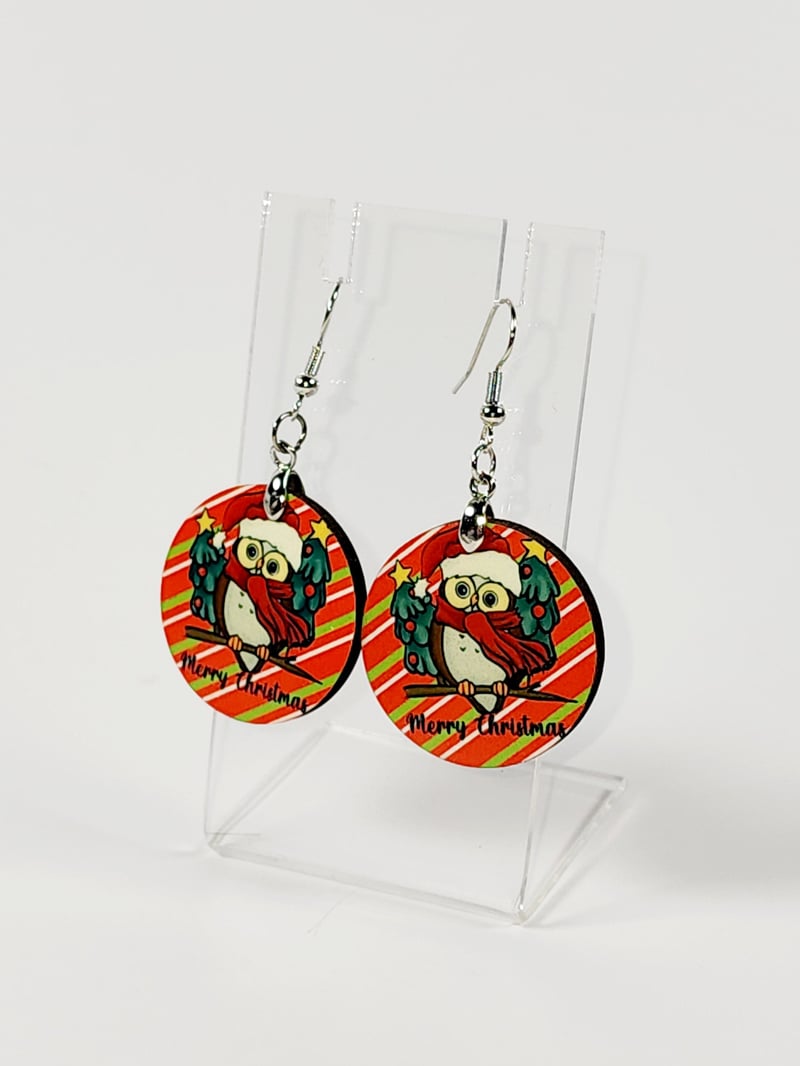 Christmas Owl Earrings | Festive Holiday Animal Jewelry