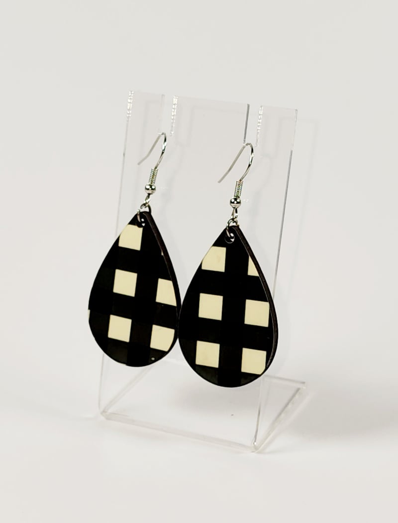 Black and White Buffalo Plaid Earrings | Farmhouse Statement Earrings, photo 1 of 4