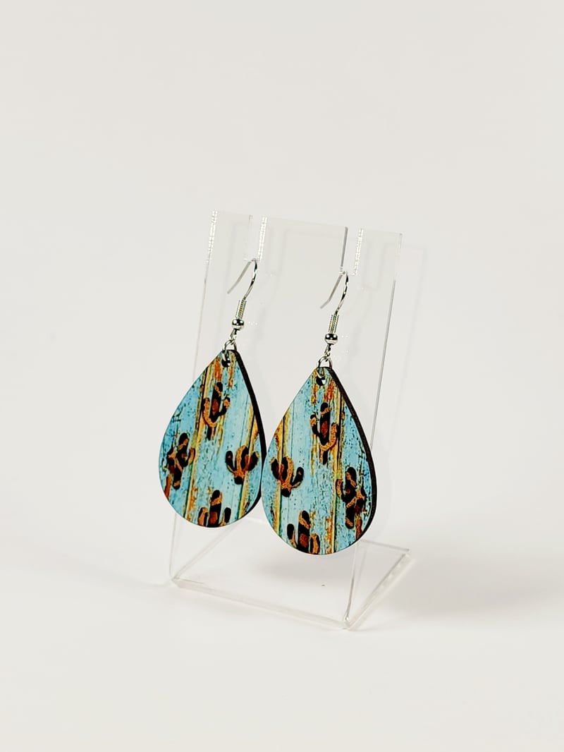 Blue Cactus Earrings | Western Desert Statement Earrings, photo 1 of 4