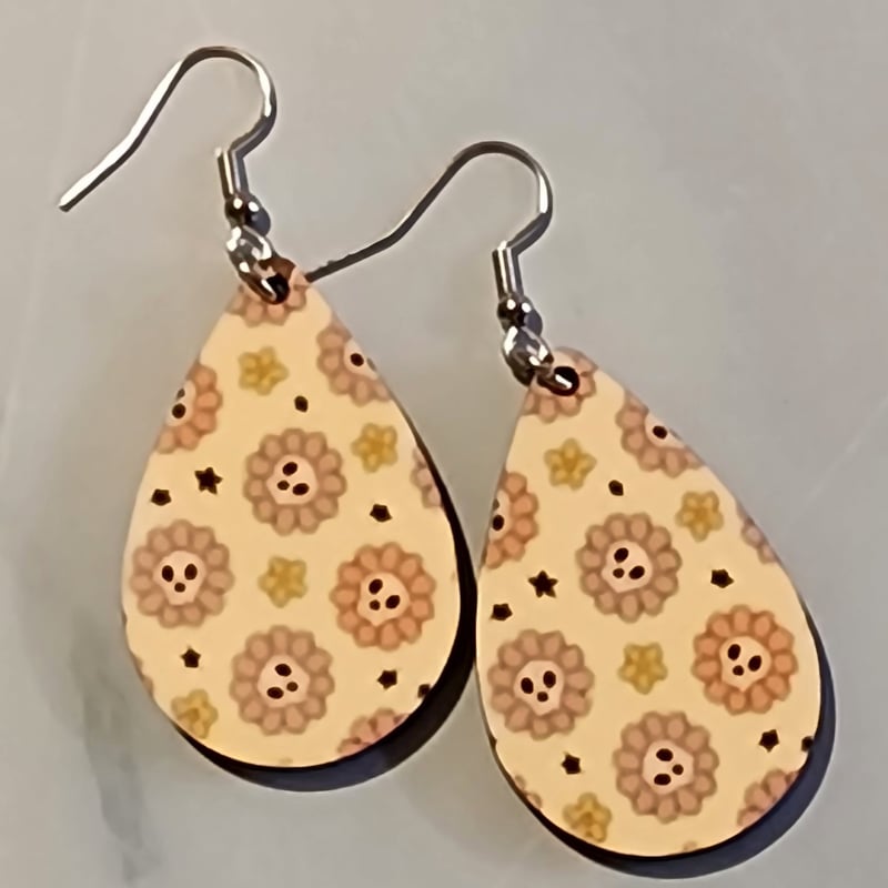 Blooming Skull Teardrop Earrings | Floral Skull Statement Earrings