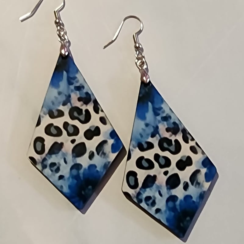 Blue Cheetah Print Diamond Earrings | Animal Print Statement Earrings, photo 1 of 1