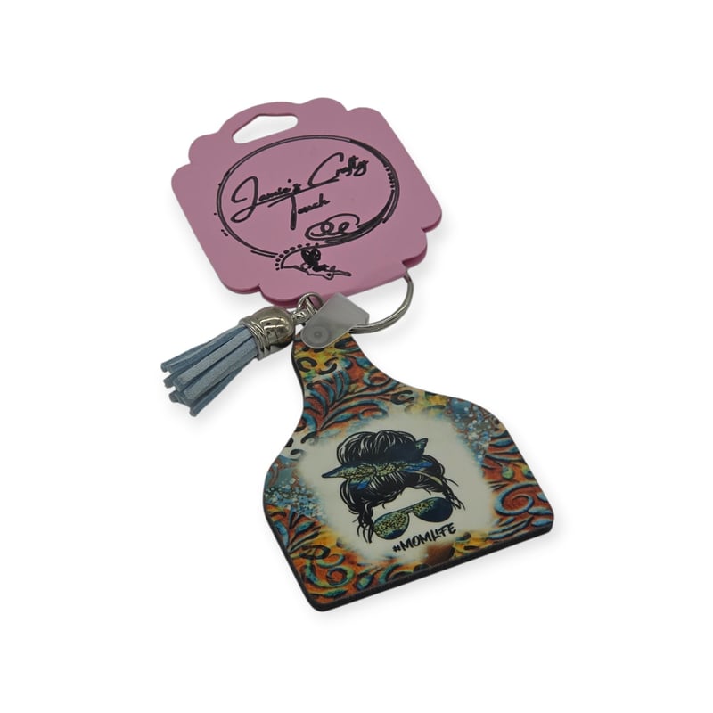 Mom Life Cow Tag Keychain | Western Farmhouse Mom Keychain Gift
