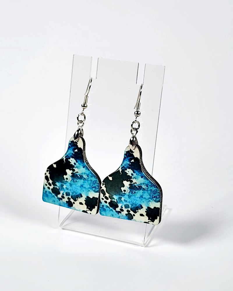 Holstein Cow Print & Blue Earrings | Farmhouse Western Jewelry