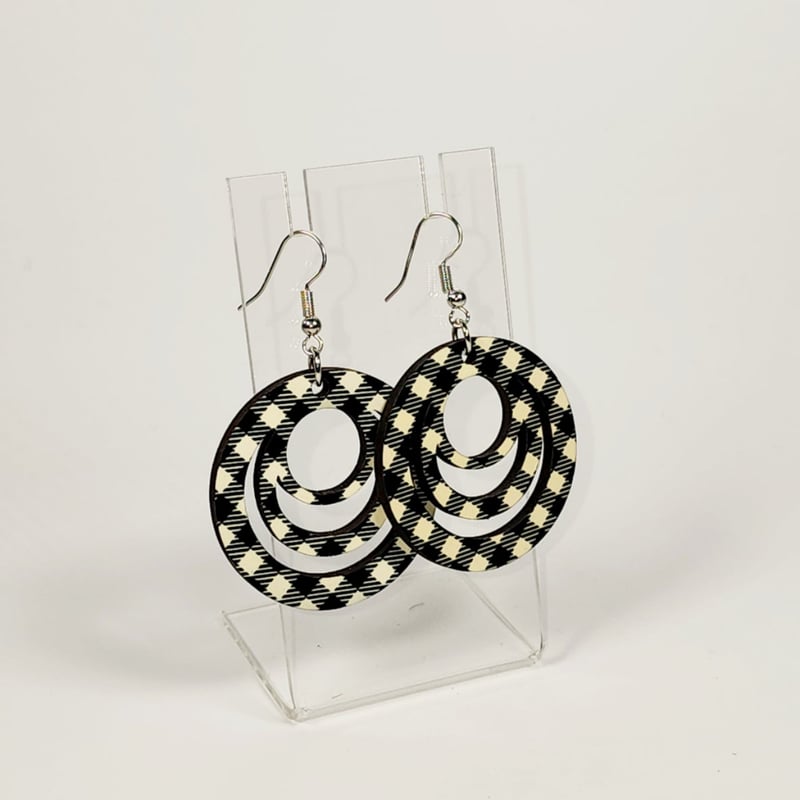Black and White Plaid Round Earrings | Farmhouse Statement Earrings