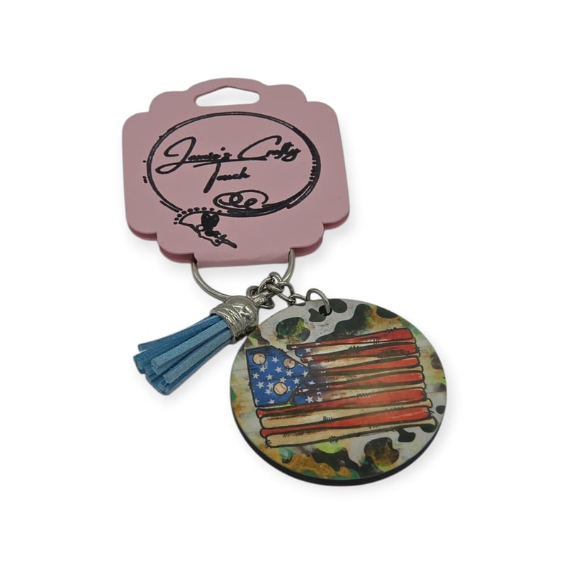 Baseball American Flag Keychain | Patriotic Baseball Gift